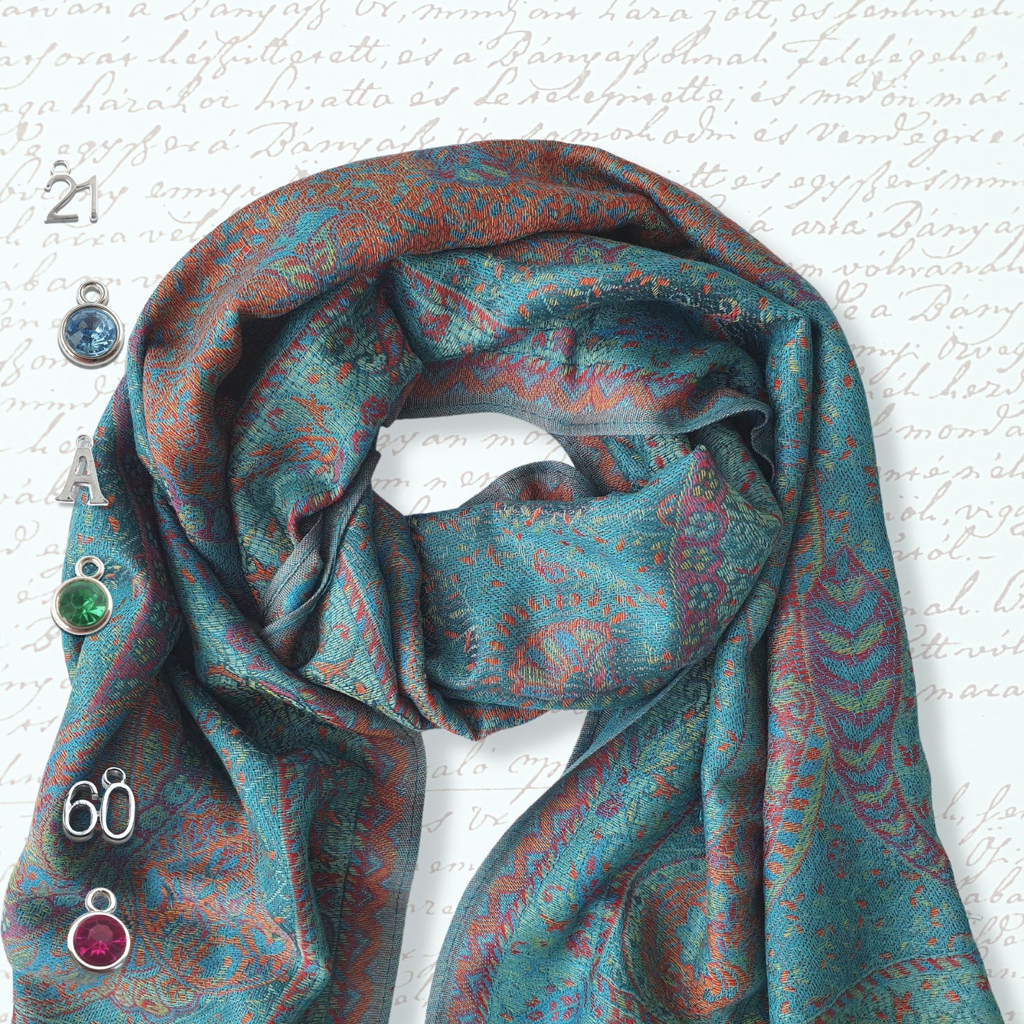 Pashmina Style Paisley Scarf - Blue Green