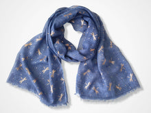 Load image into Gallery viewer, Ladies Lightweight Scarf with Rose Gold Dragonfly Design - Dark Blue
