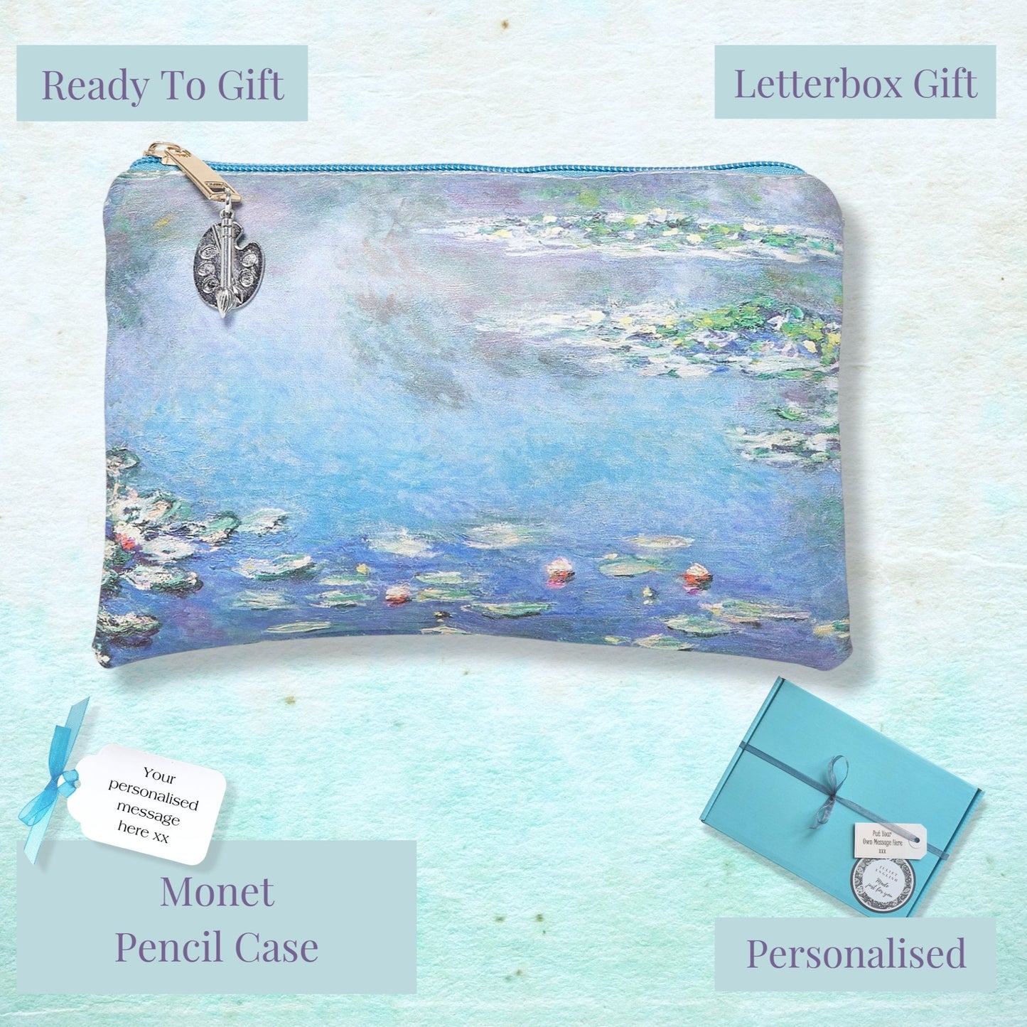 Monet's Water Lilies Make Up/Cosmetics Bag - Blue