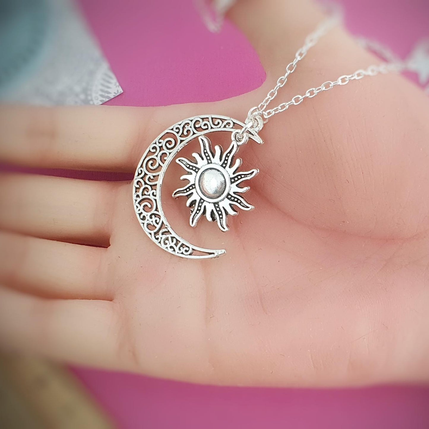 Celestial Moon Sun Necklace - Silver