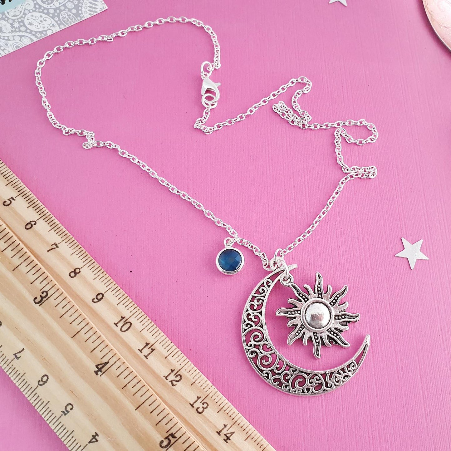 Celestial Moon Sun Necklace - Silver