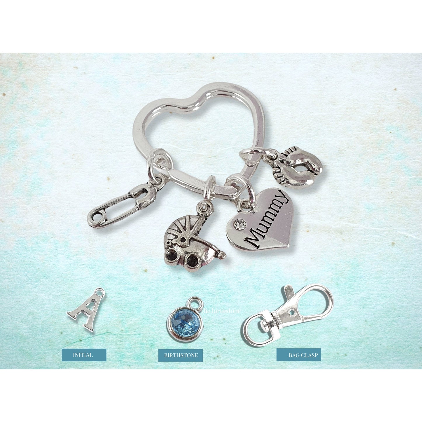 Cute Mummy Charm Keyring - Silver