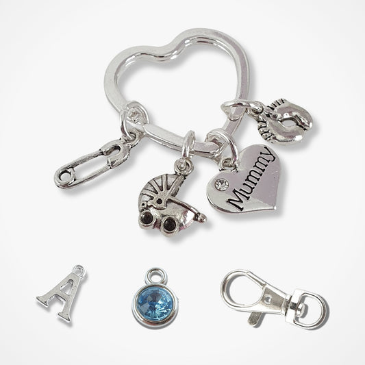 Cute Mummy Charm Keyring - Silver