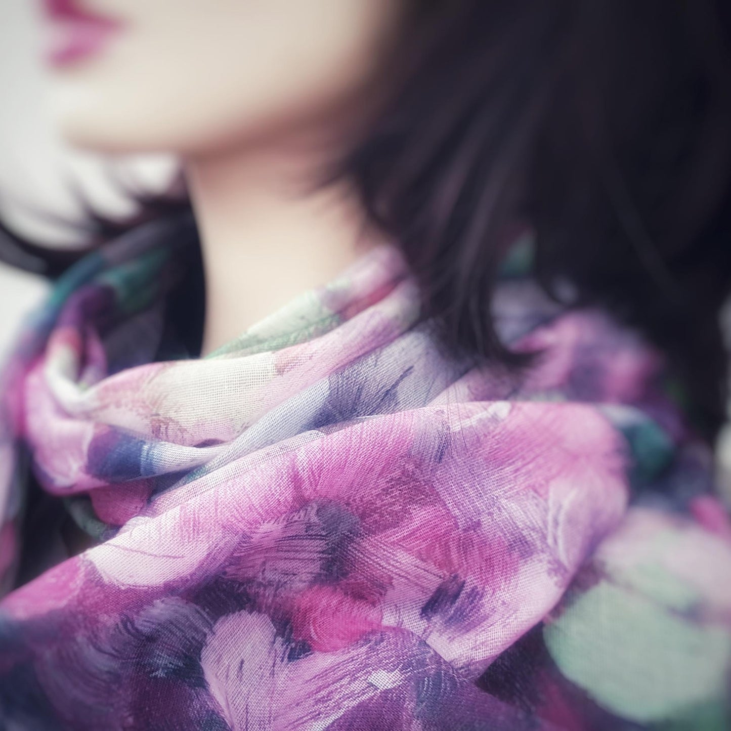 Abstract Floral Print Scarf - Pink and Purple