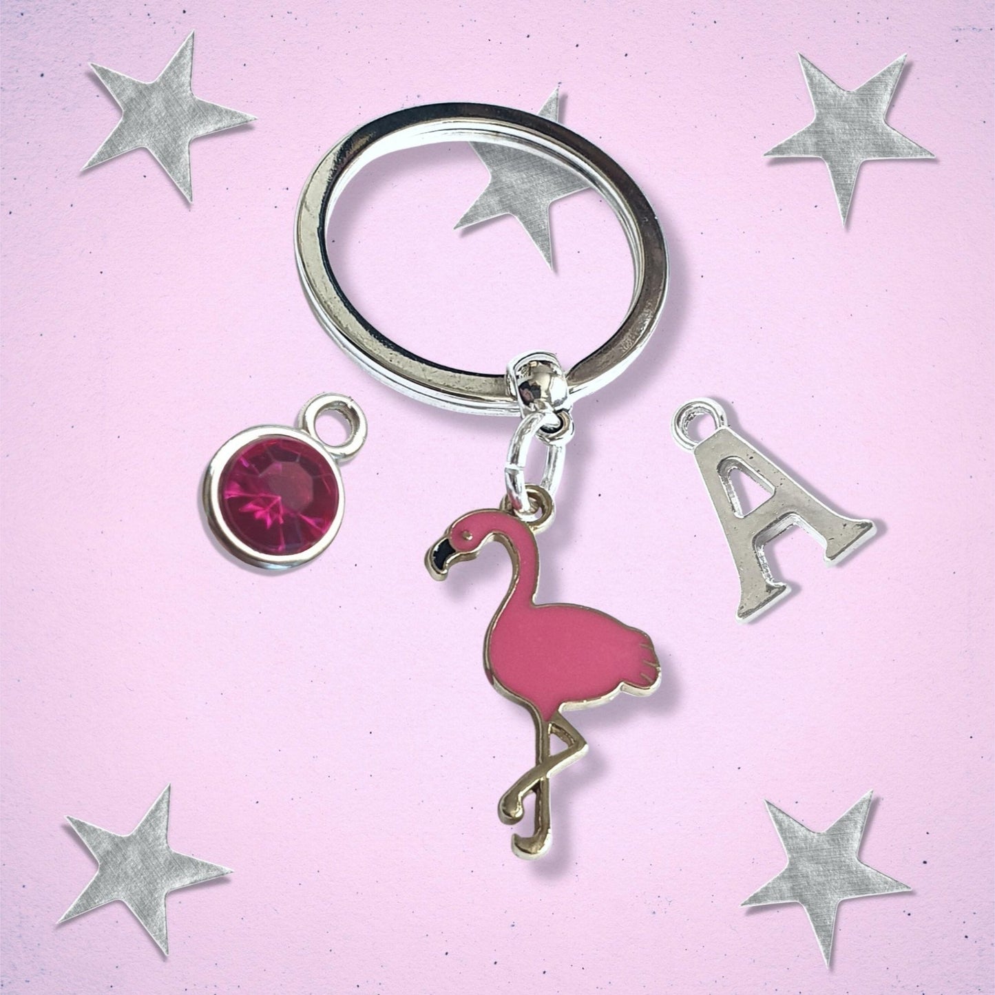 Flamingo Lover Keyring - Silver and Enamel