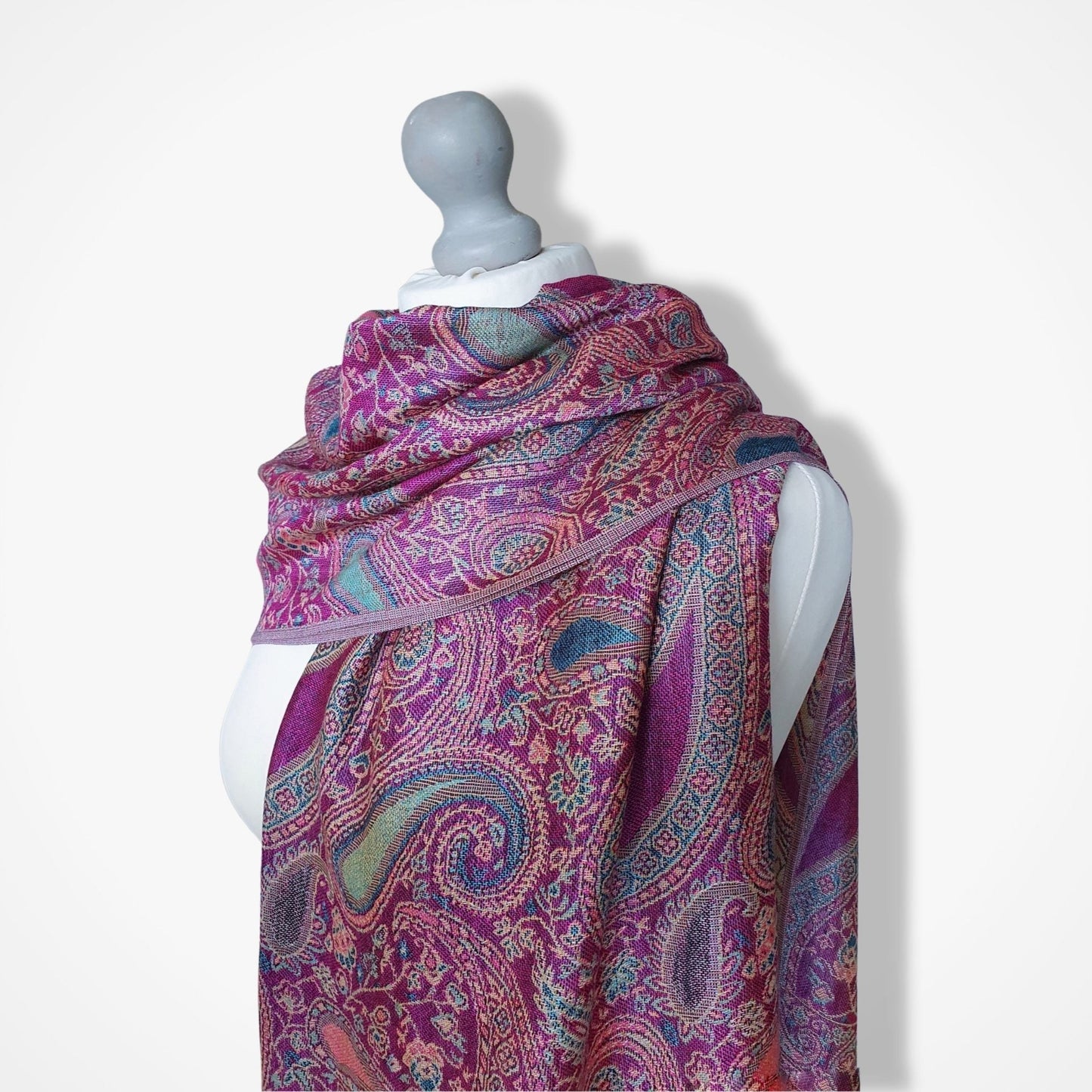 Pashmina Style Woven Paisley Scarf - Pink