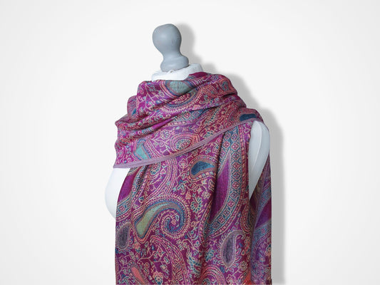 Pashmina Style Woven Paisley Scarf - Pink