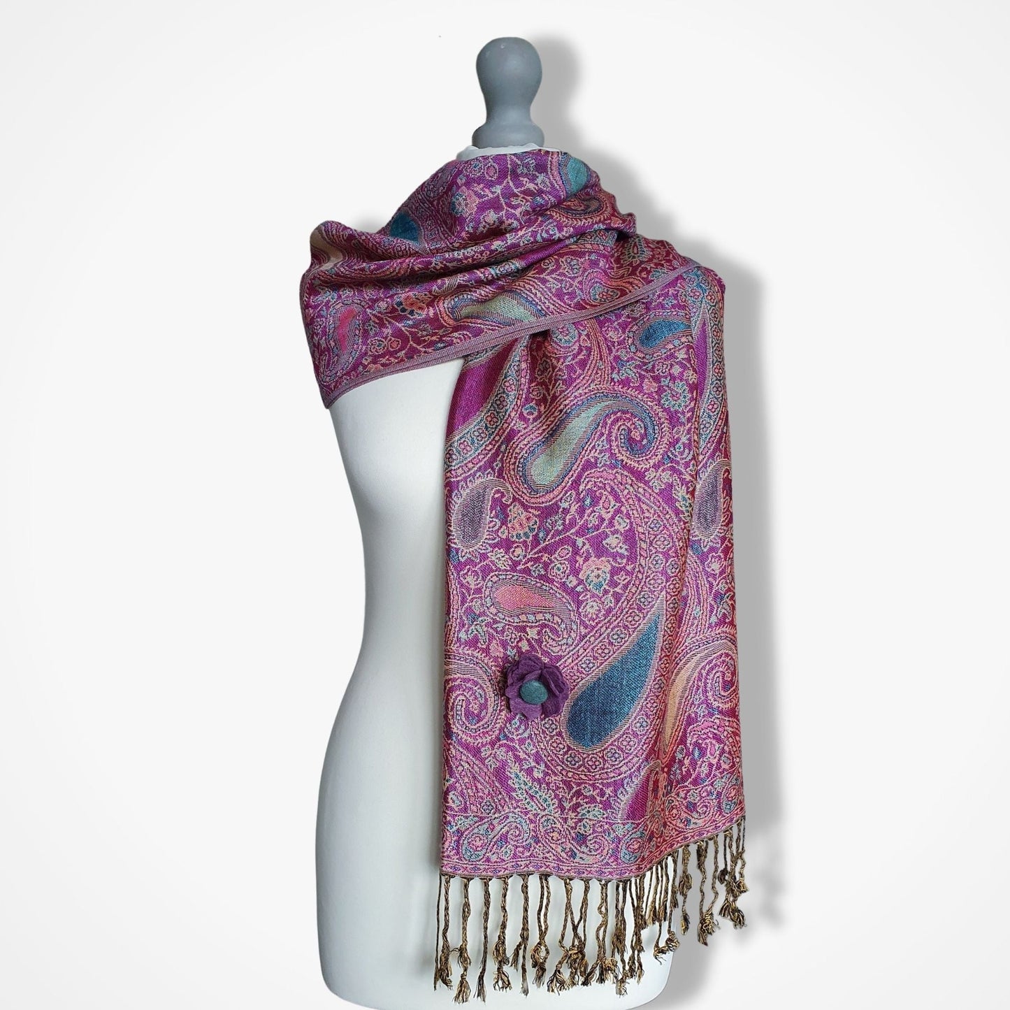 Pashmina Style Woven Paisley Scarf - Pink