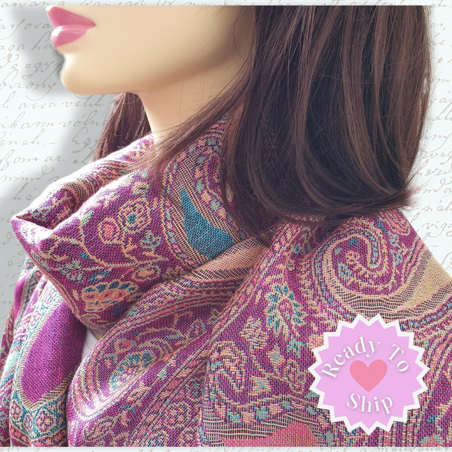 Pashmina Style Woven Paisley Scarf - Pink