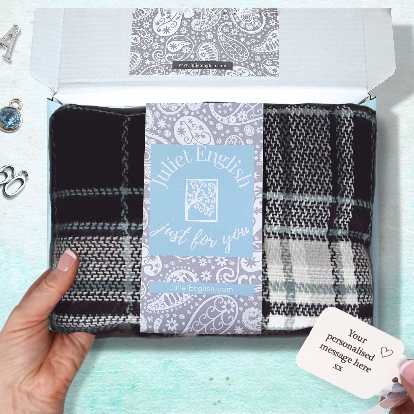 Plaid Blanket Scarf - Black, green and white