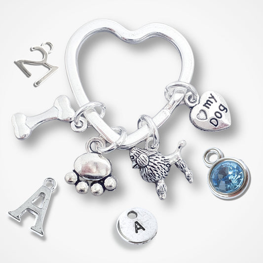 Poodle Charm Keyring - Silver