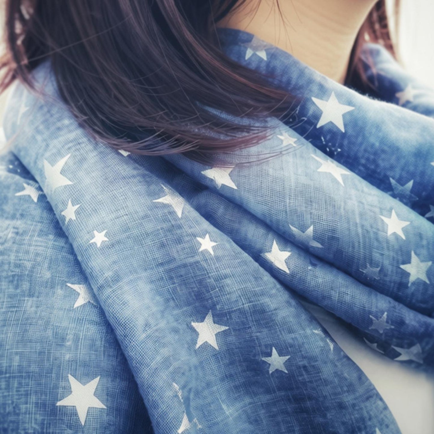 Celestial Starry Foiled Star Women's Scarf in Blue~ Personalised Gift for Her