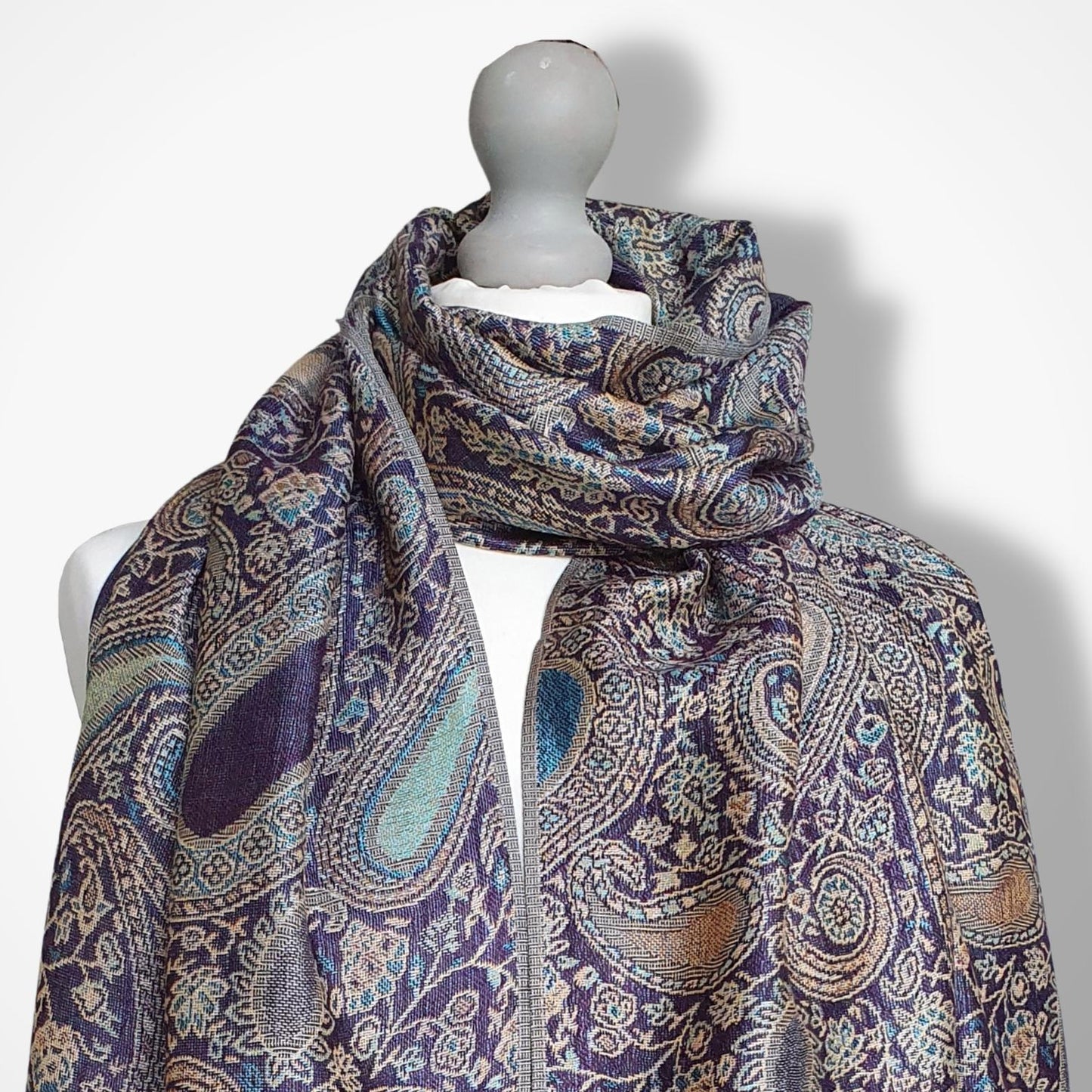 Pashmina Style Woven Paisley Scarf - Purple