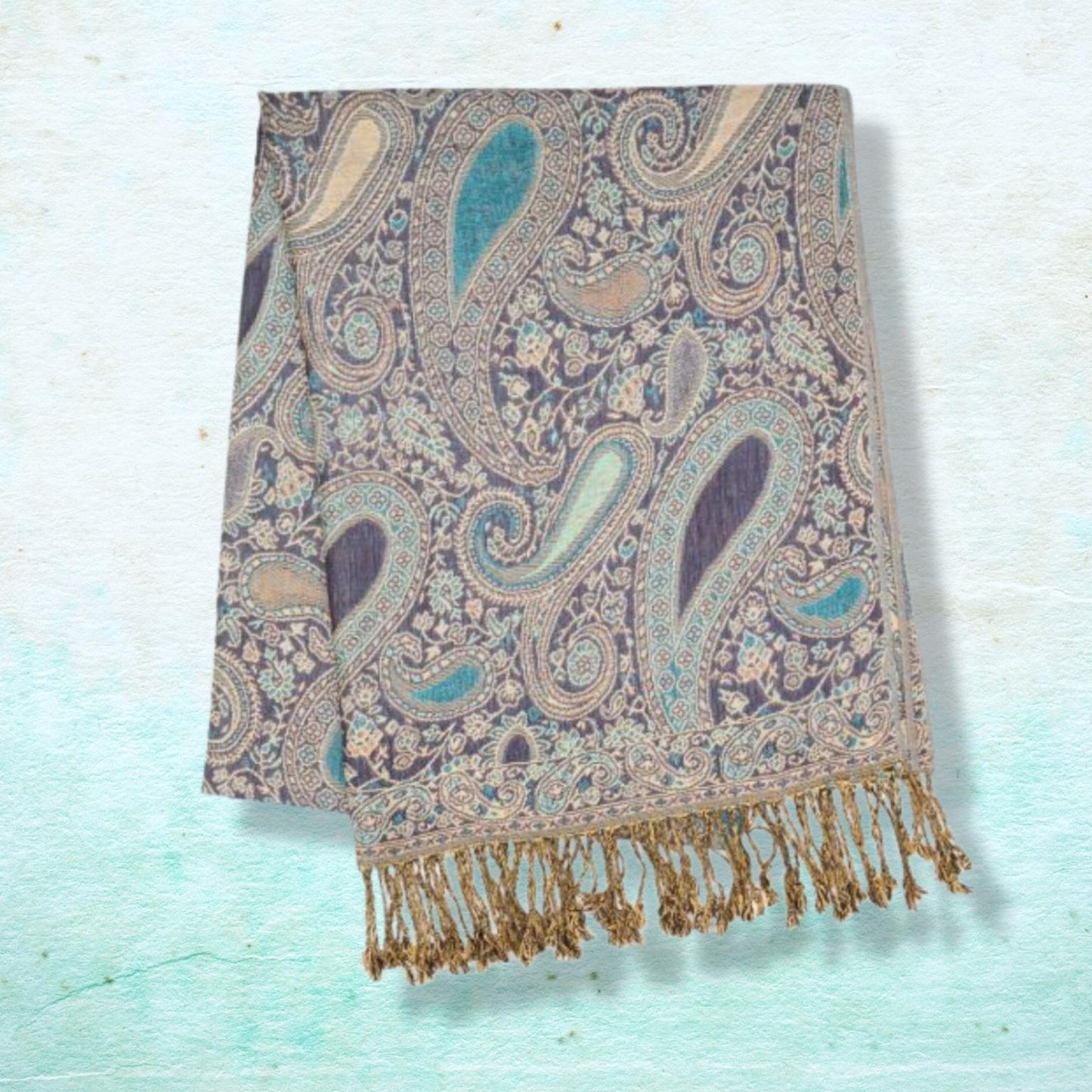 Pashmina Style Woven Paisley Scarf - Purple