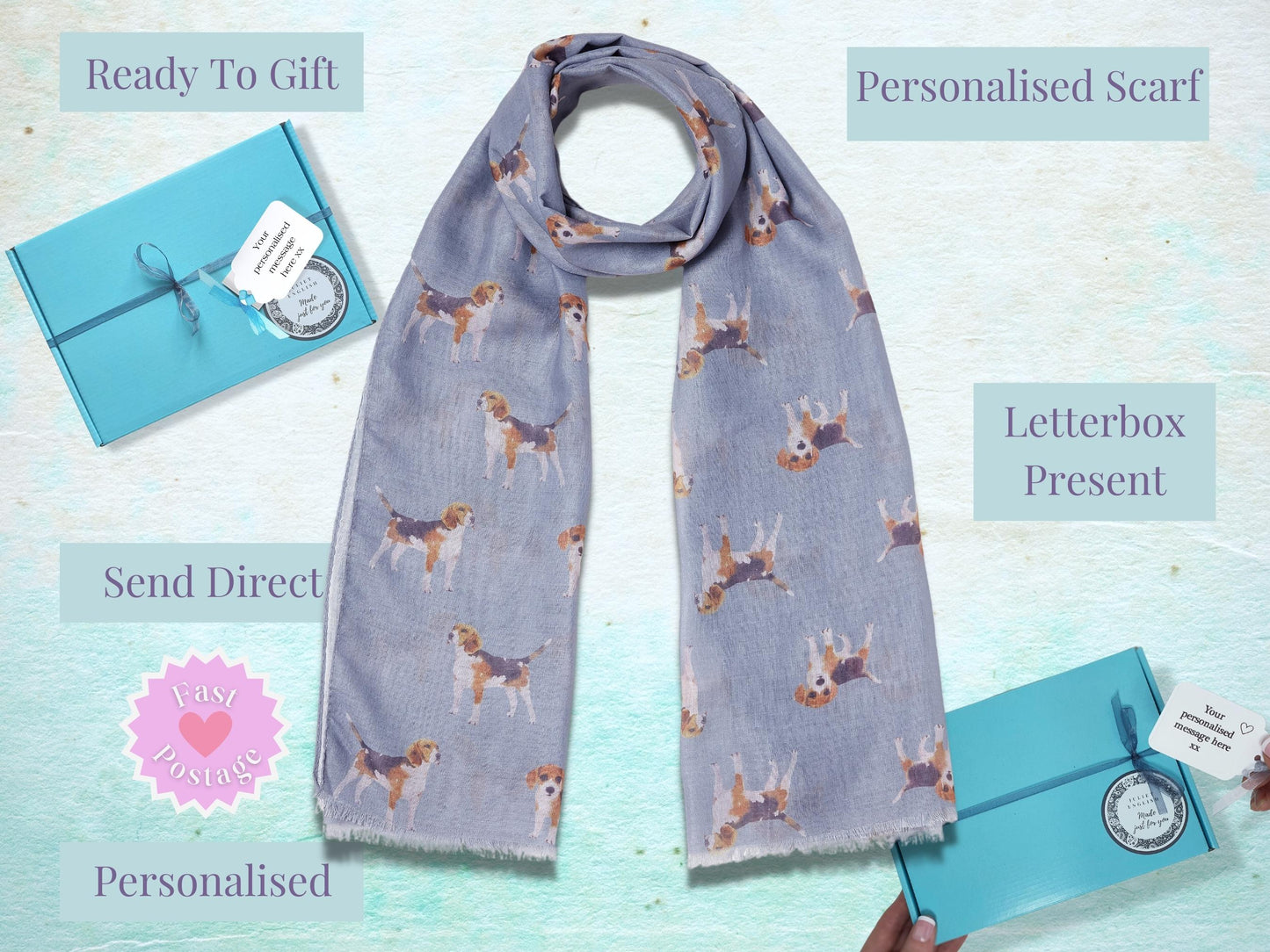 Beagle Dog Scarf - Grey Blue