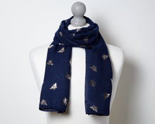 Load image into Gallery viewer, Foil Bee Scarf - Navy &amp; Rose Gold
