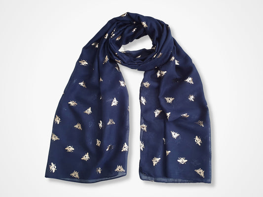 Foil Bee Scarf - Navy & Rose Gold