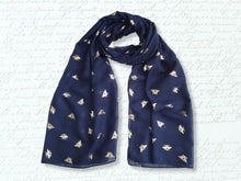 Load image into Gallery viewer, Foil Bee Scarf - Navy &amp; Rose Gold
