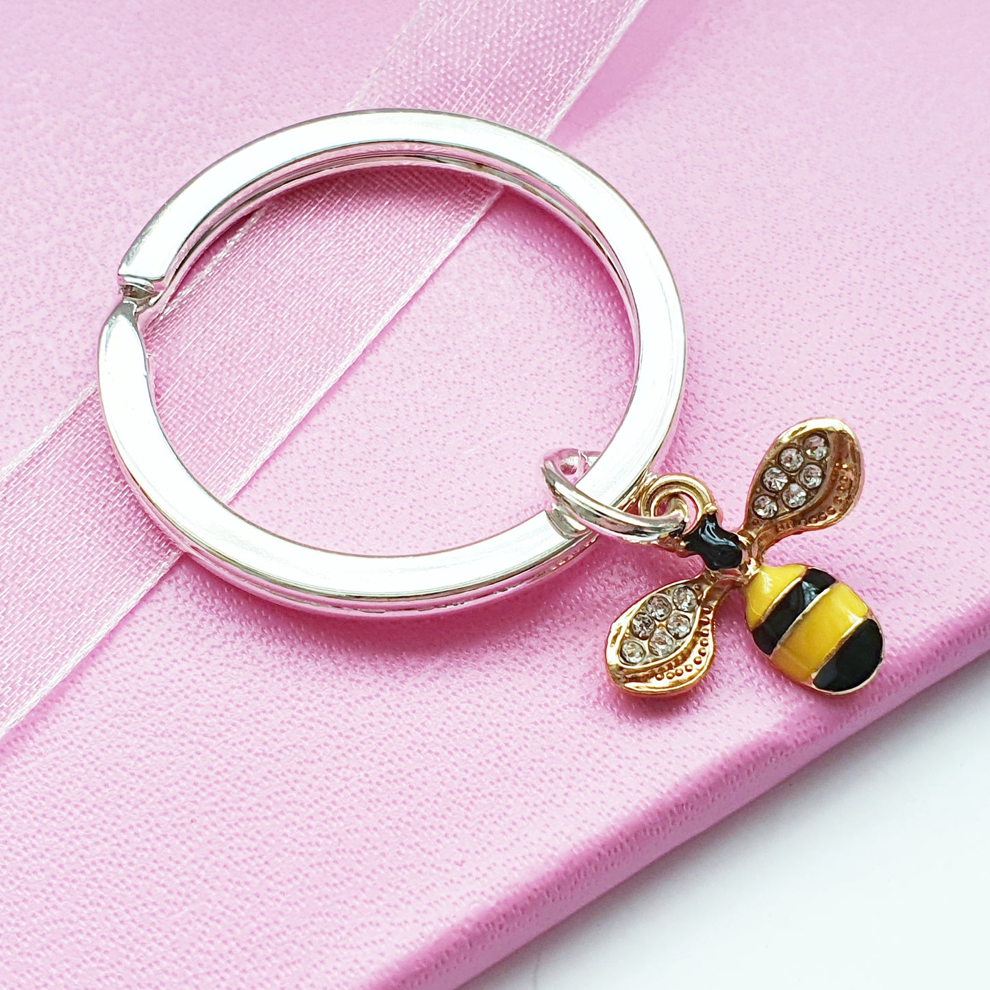 Bee Happy Keyring - Silver