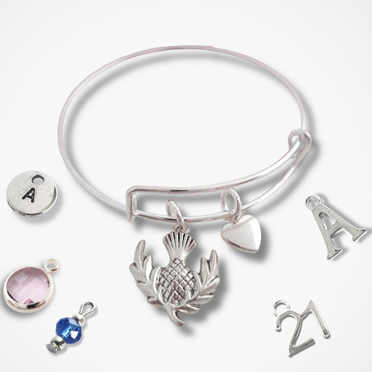 Scottish Thistle Bangle - Silver