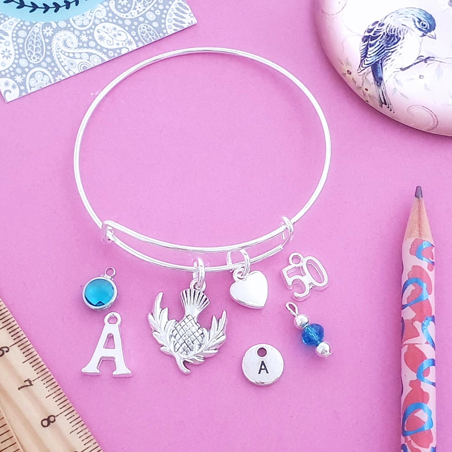 Scottish Thistle Bangle - Silver