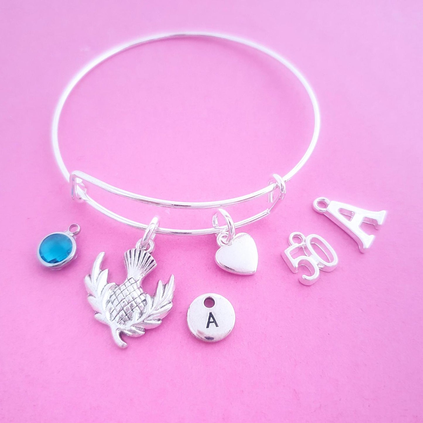 Scottish Thistle Bangle - Silver