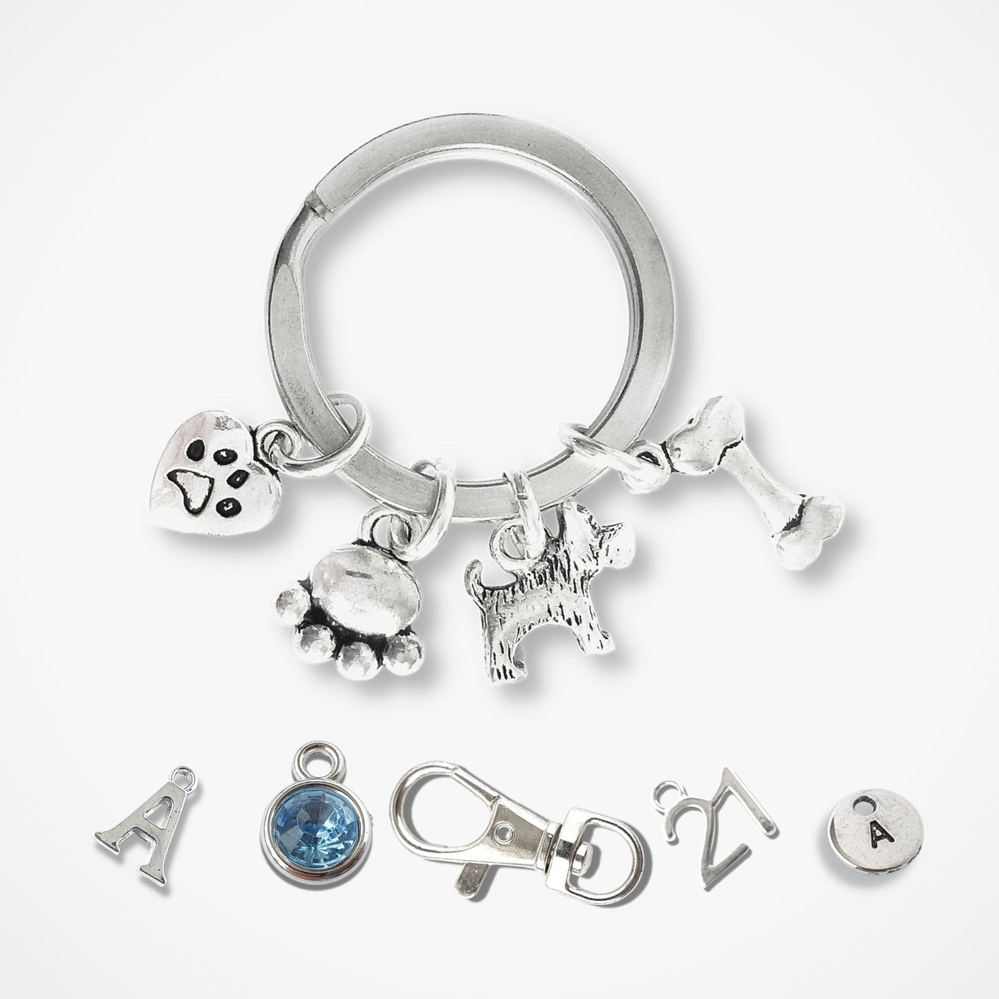 Cute Westie Dog keyring - Silver