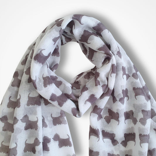 Scarf with dog pattern against a white background