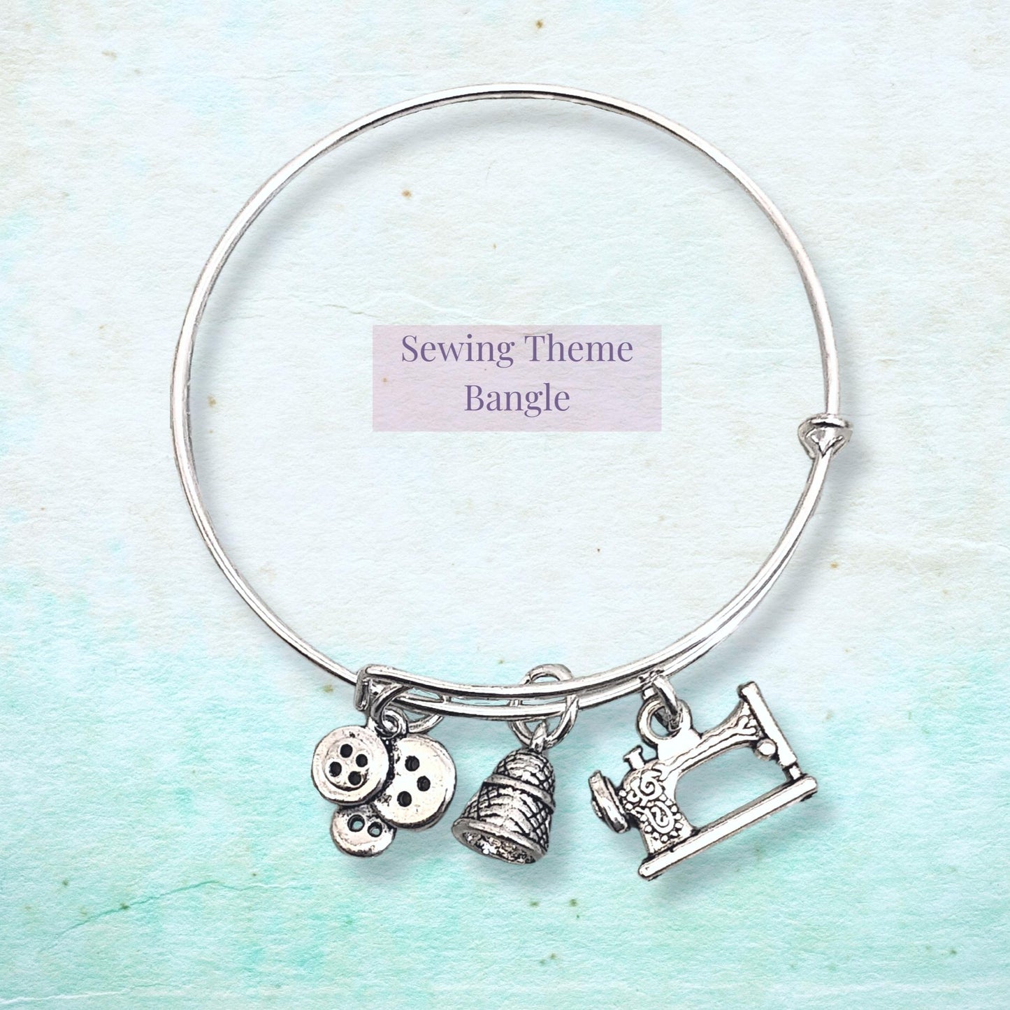 Sewing Theme Charm Bangle - Silver