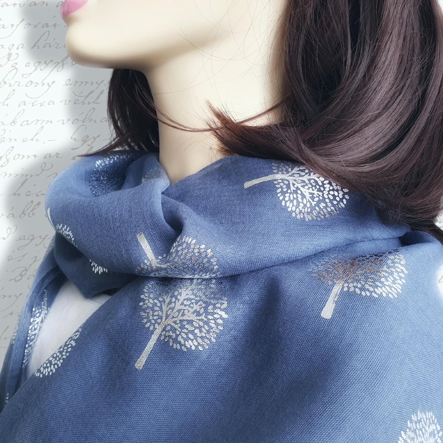 Foil Mulberry Tree Scarf - Blue & Silver