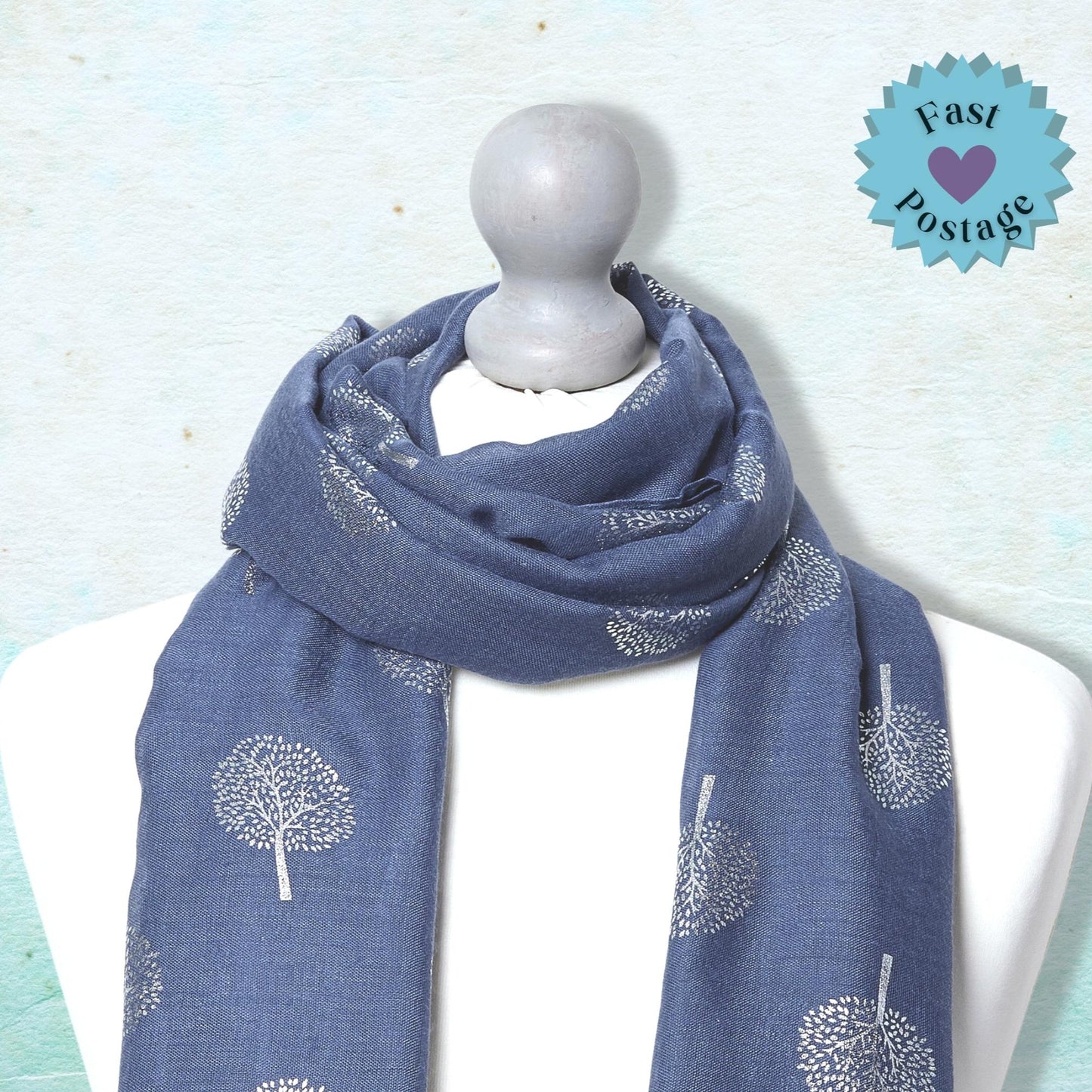 Foil Mulberry Tree Scarf - Blue & Silver