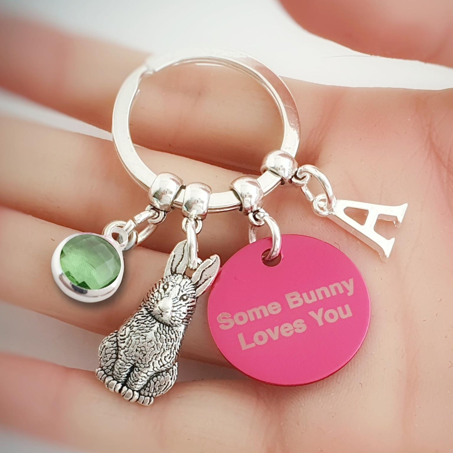 Engraved Rabbit Keyring - Silver