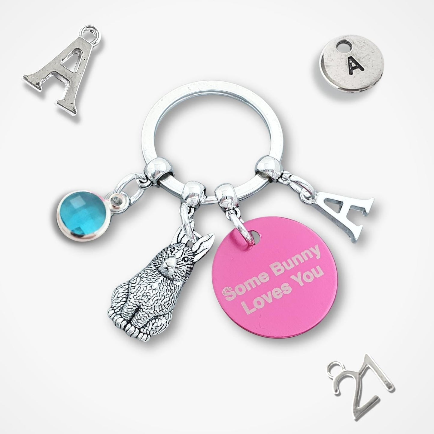 Engraved Rabbit Keyring - Silver