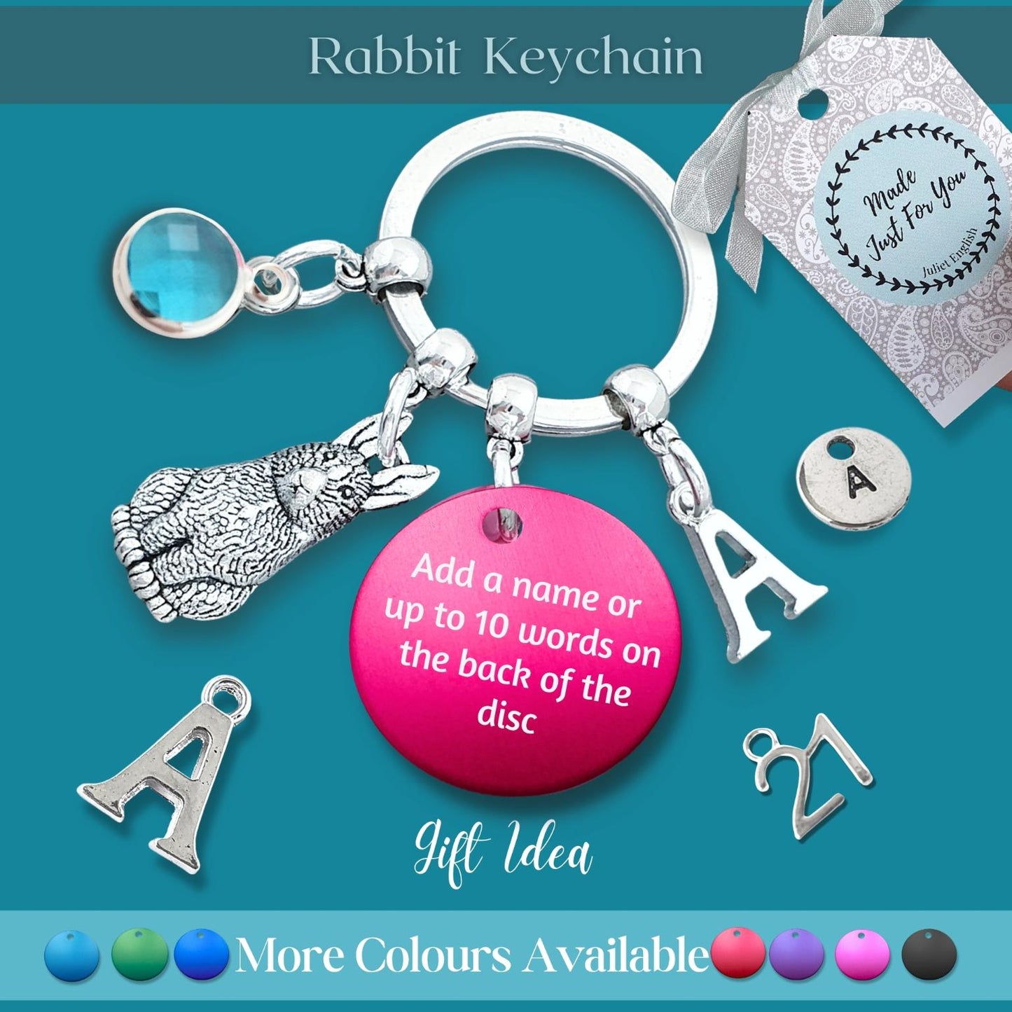 Engraved Rabbit Keyring - Silver