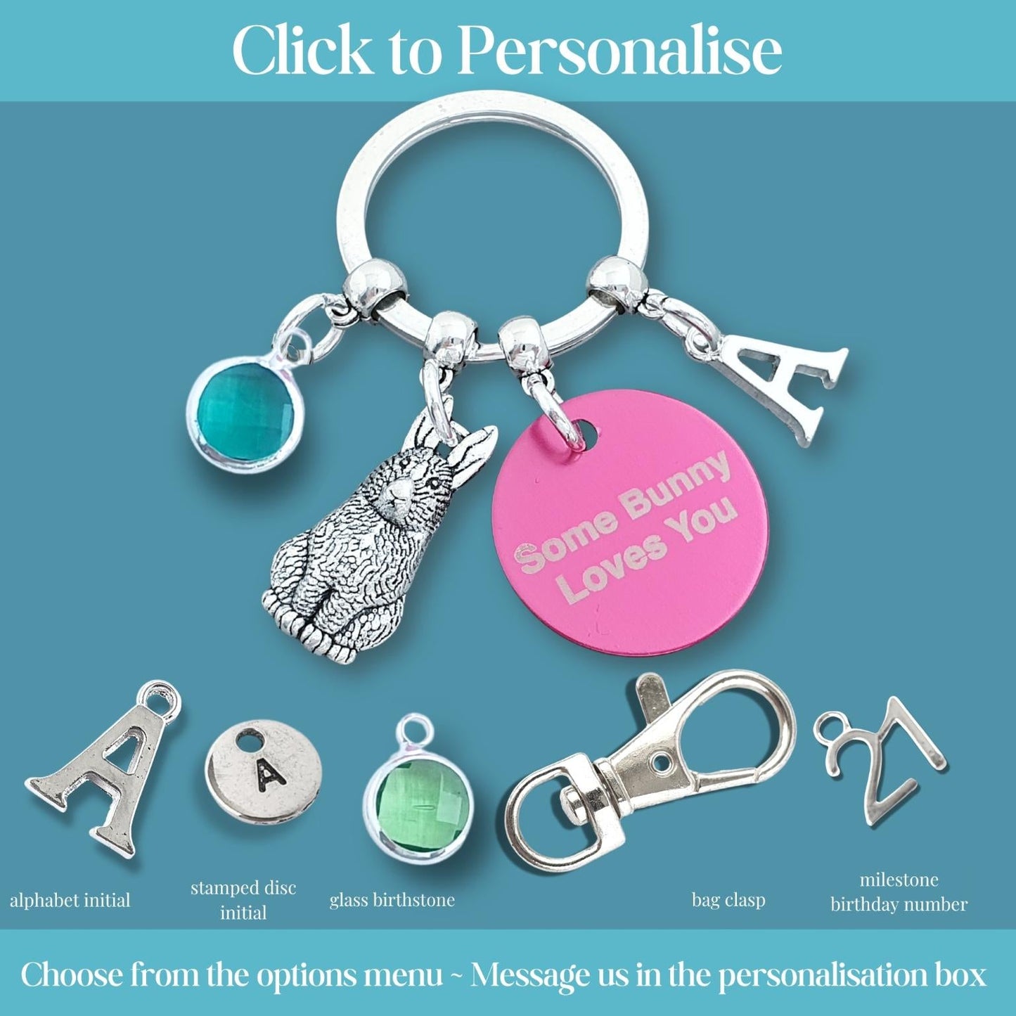 Engraved Rabbit Keyring - Silver