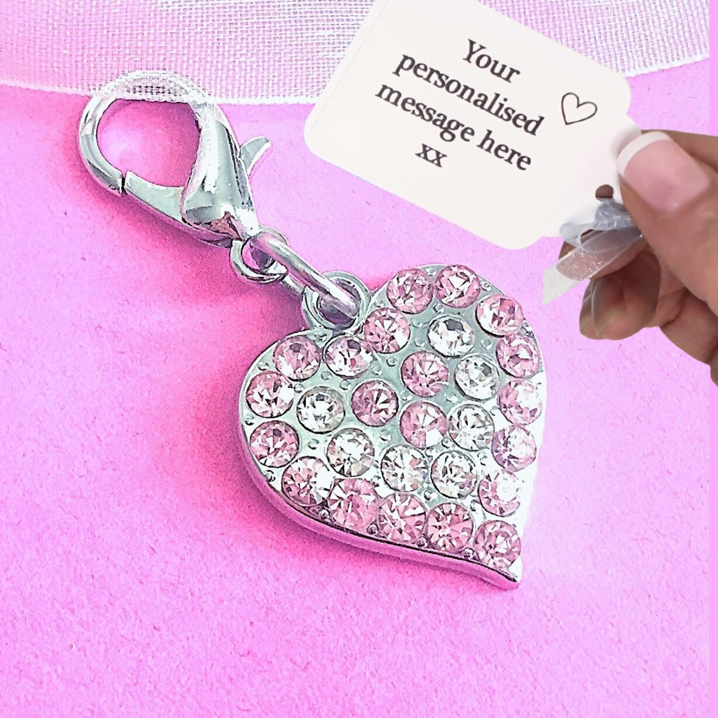 Sparkly Clip On Heart Charm - Silver