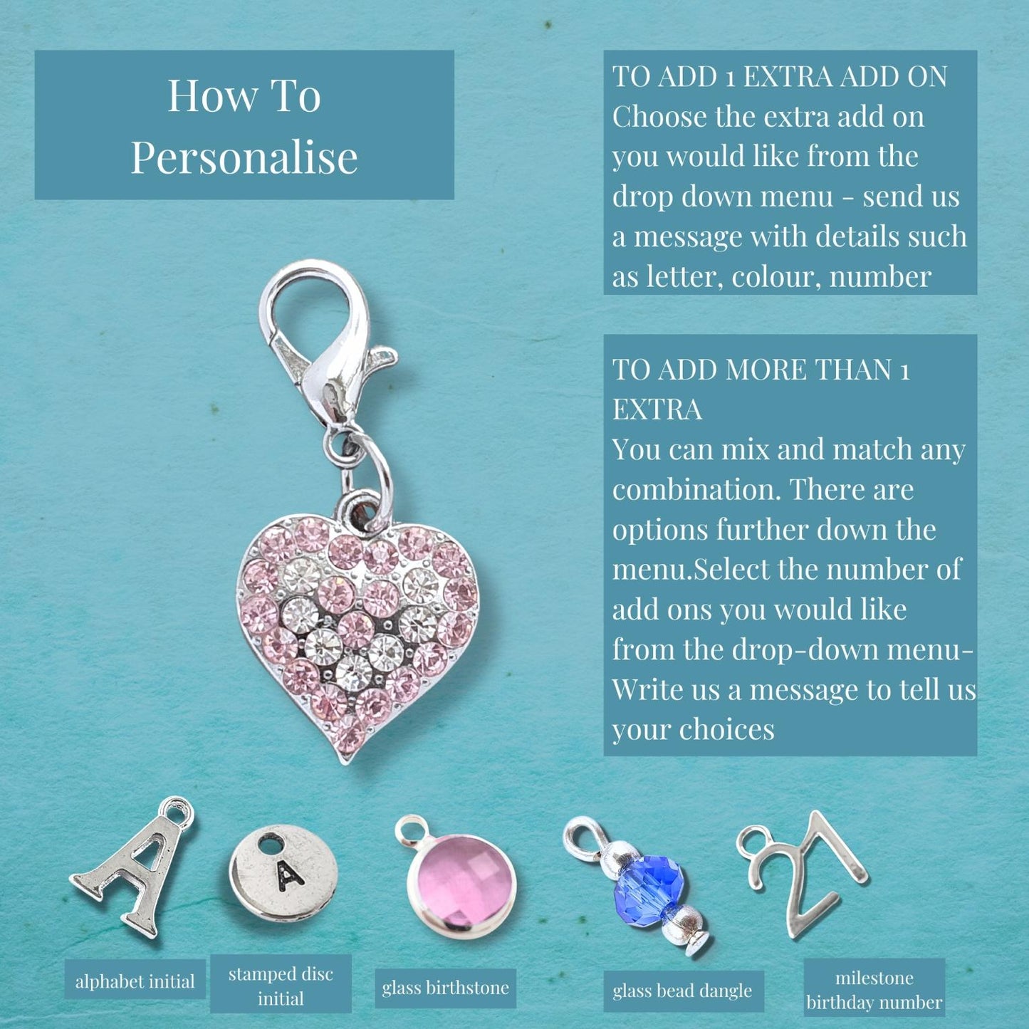 Sparkly Clip On Heart Charm - Silver