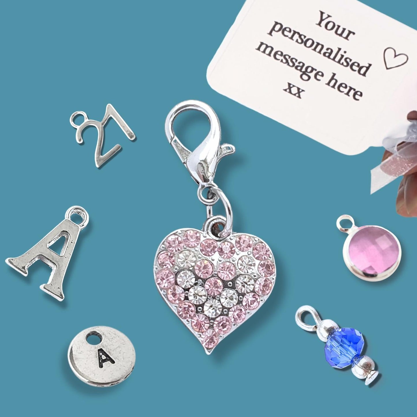 Sparkly Clip On Heart Charm - Silver