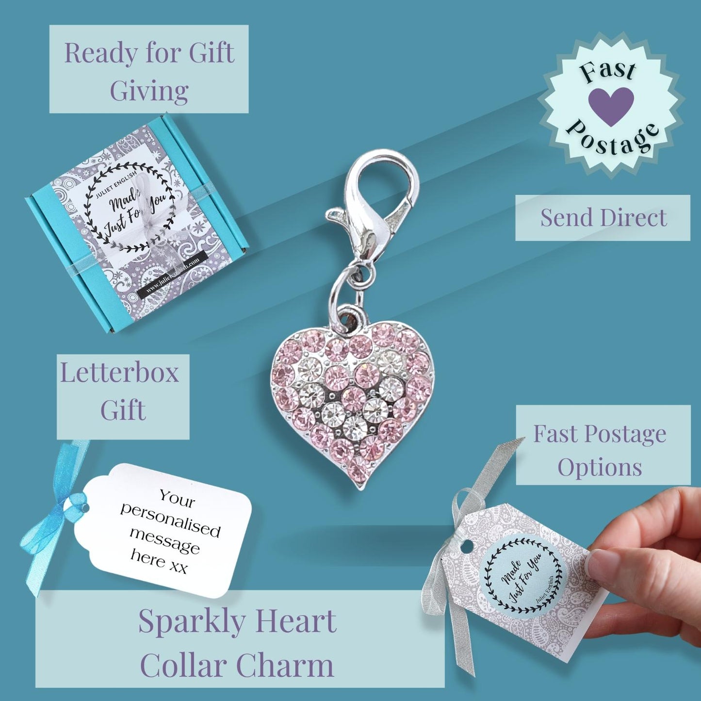 Sparkly Clip On Heart Charm - Silver