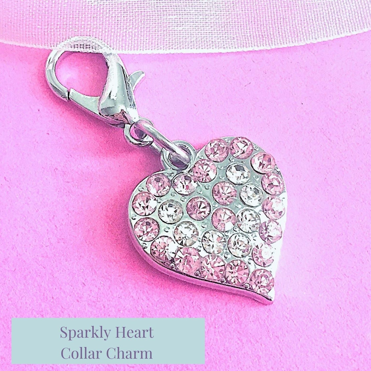 Sparkly Clip On Heart Charm - Silver