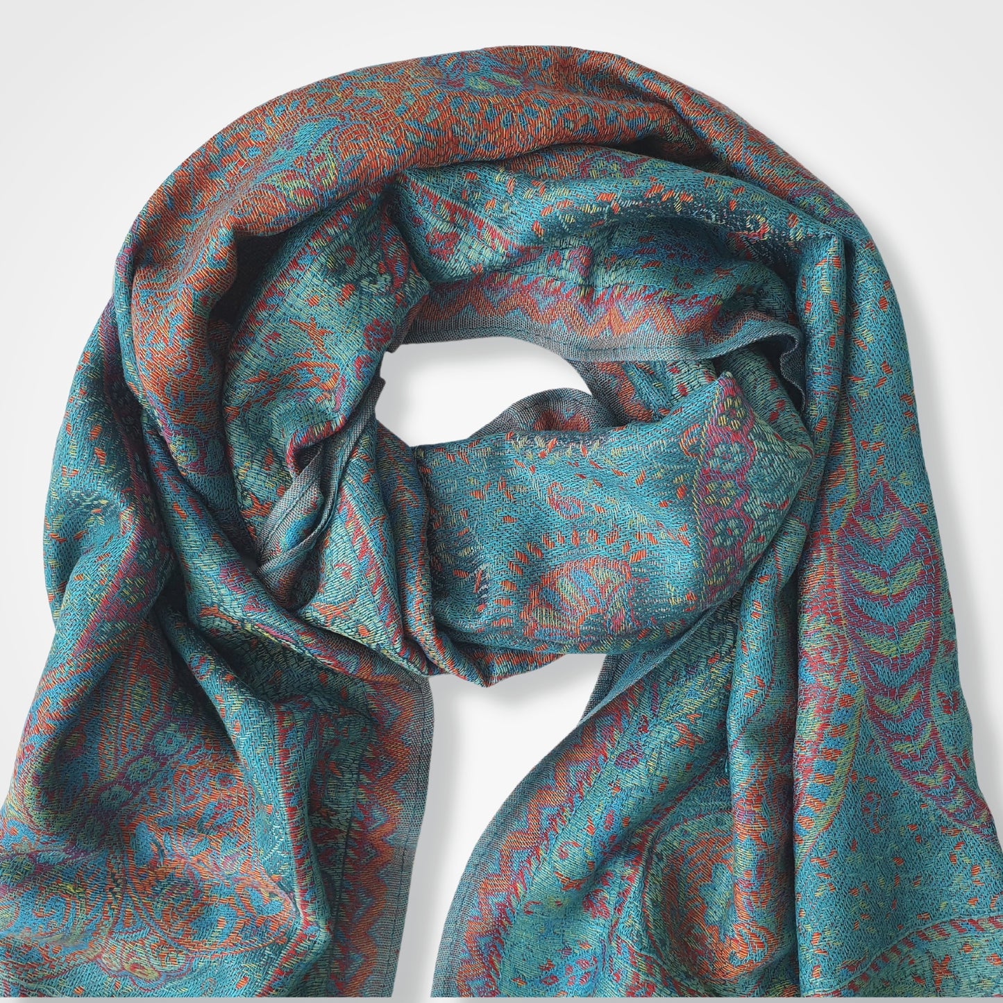 Pashmina Style Paisley Scarf - Blue Green