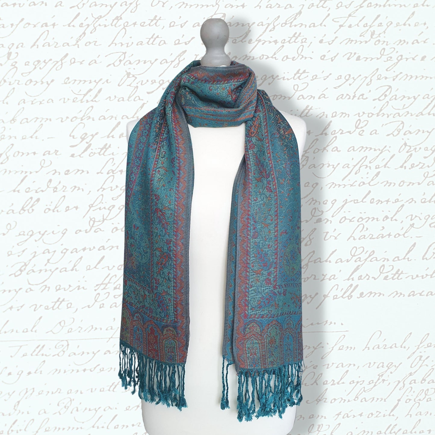 Pashmina Style Paisley Scarf - Blue Green