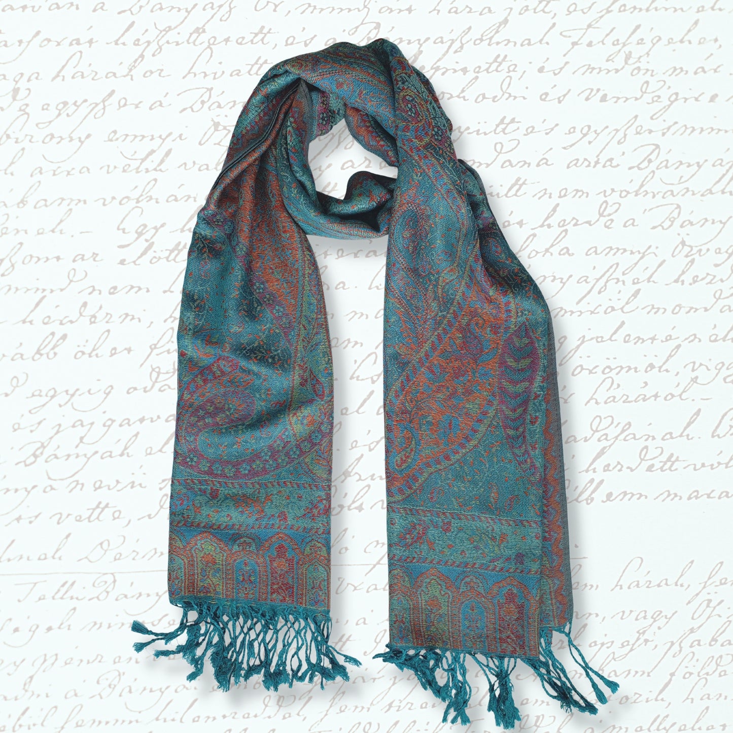 Pashmina Style Paisley Scarf - Blue Green