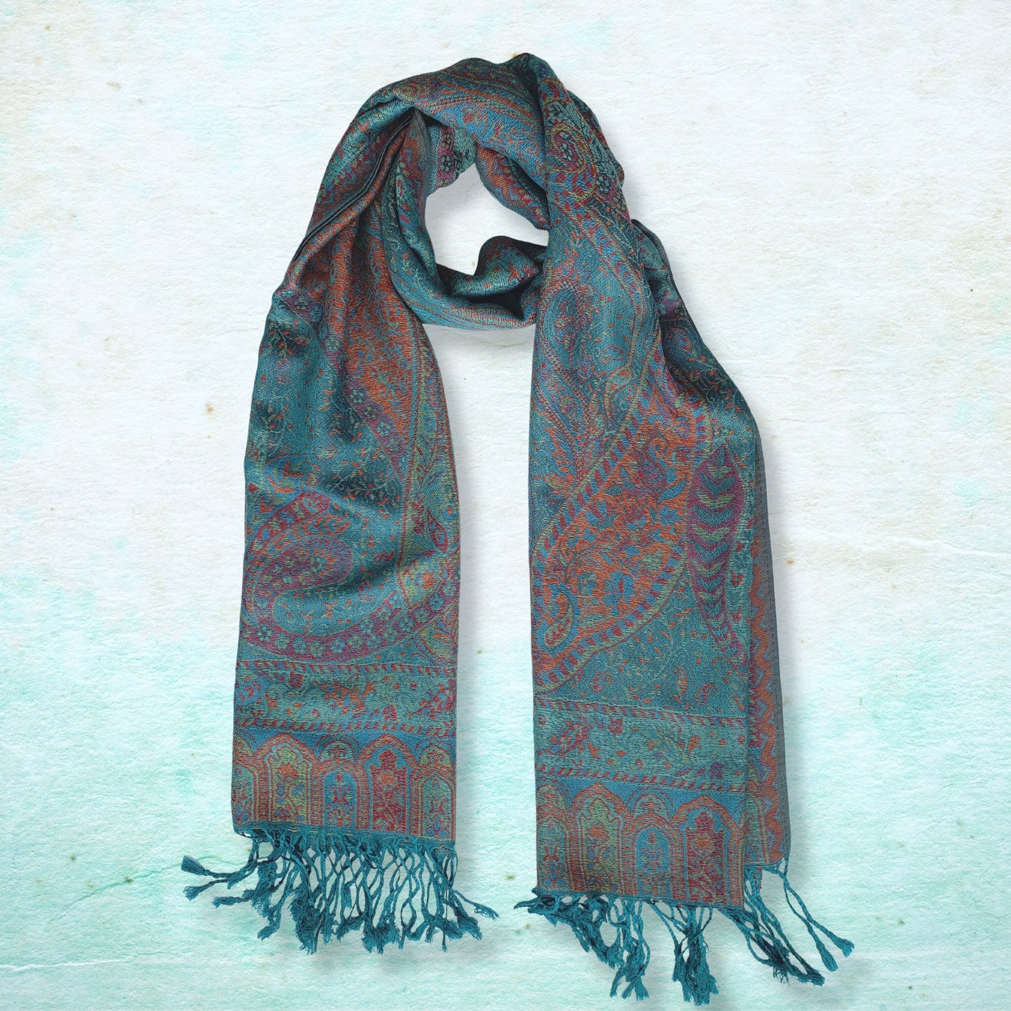 Pashmina Style Paisley Scarf - Blue Green