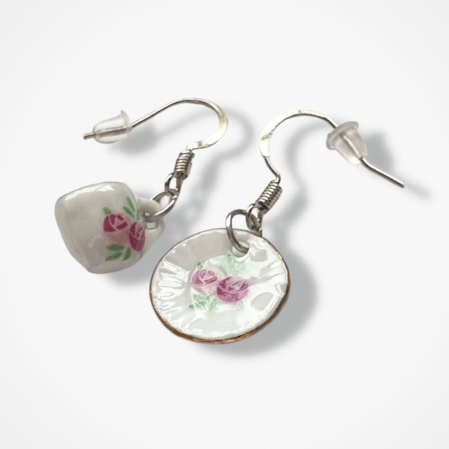 Tea Cup & Saucer Earrings - Porcelain