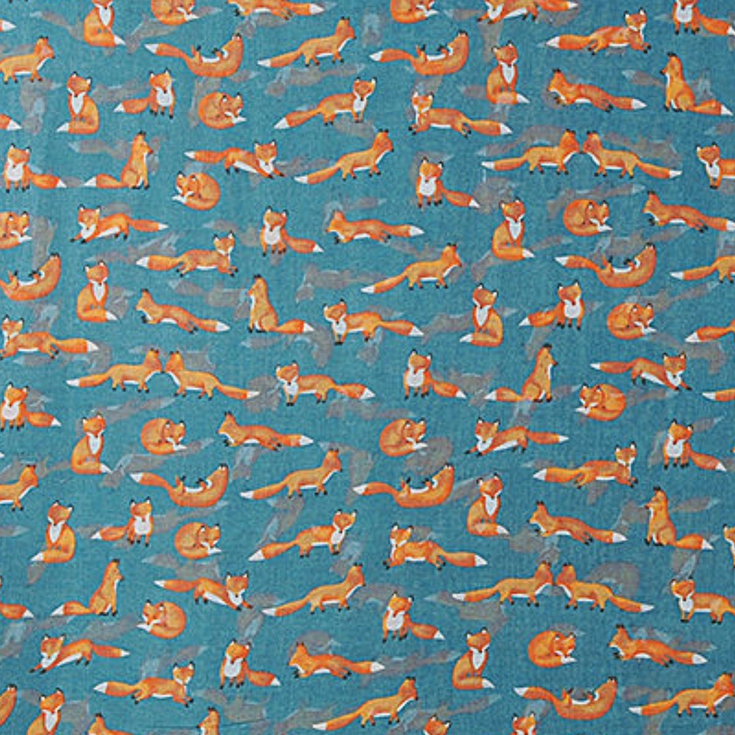 Pattern of orange foxes on a teal background