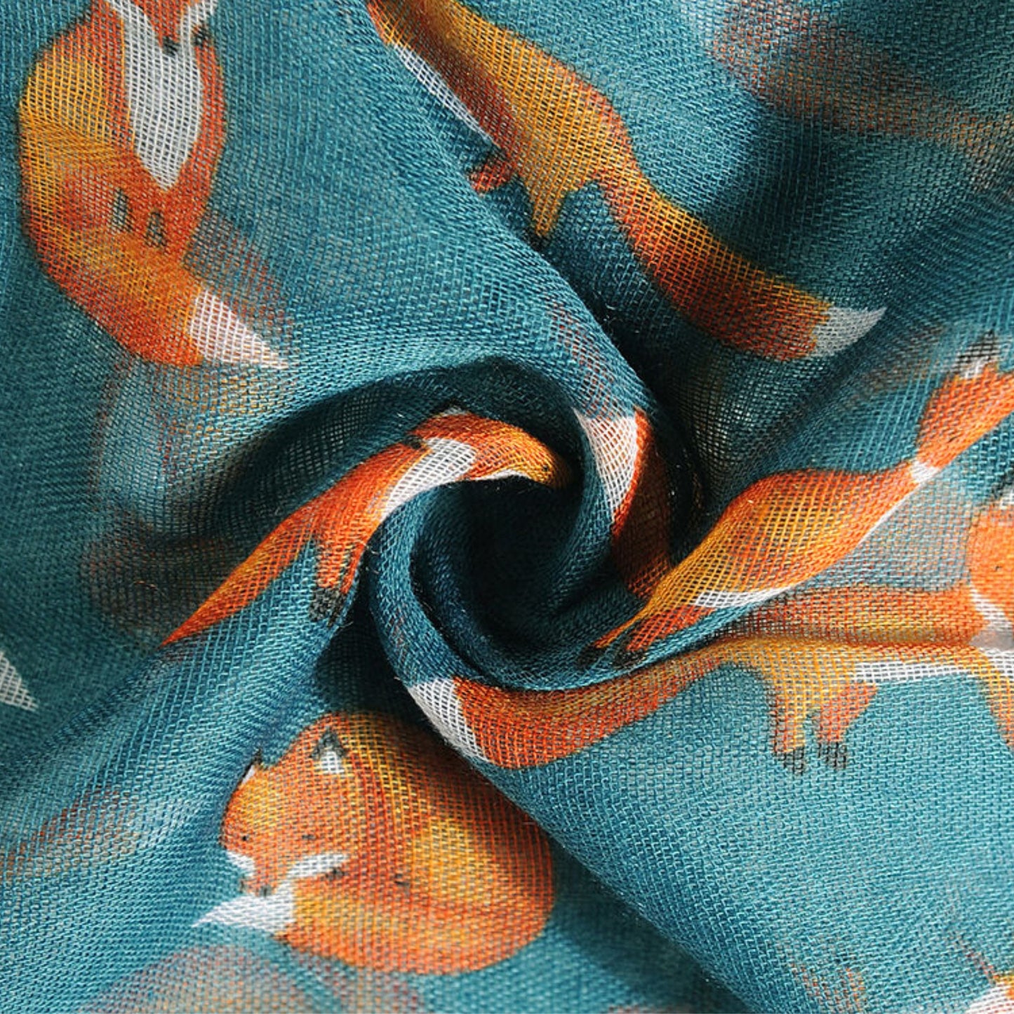 Scarf with fox pattern on a teal background