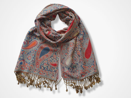 Pashmina Style Woven Paisley Scarf - Teal