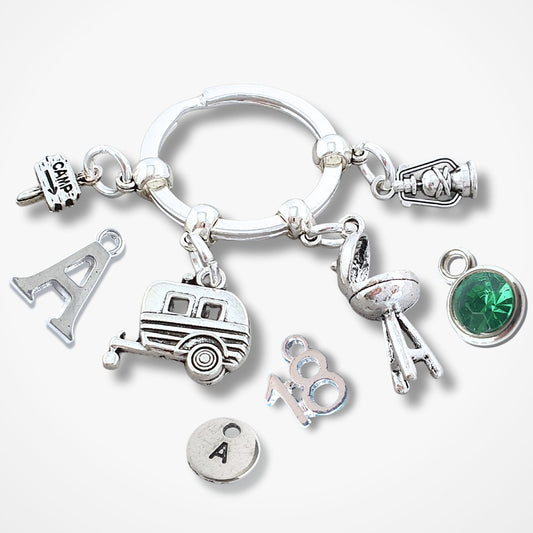 Retro Caravan Keyring - Silver