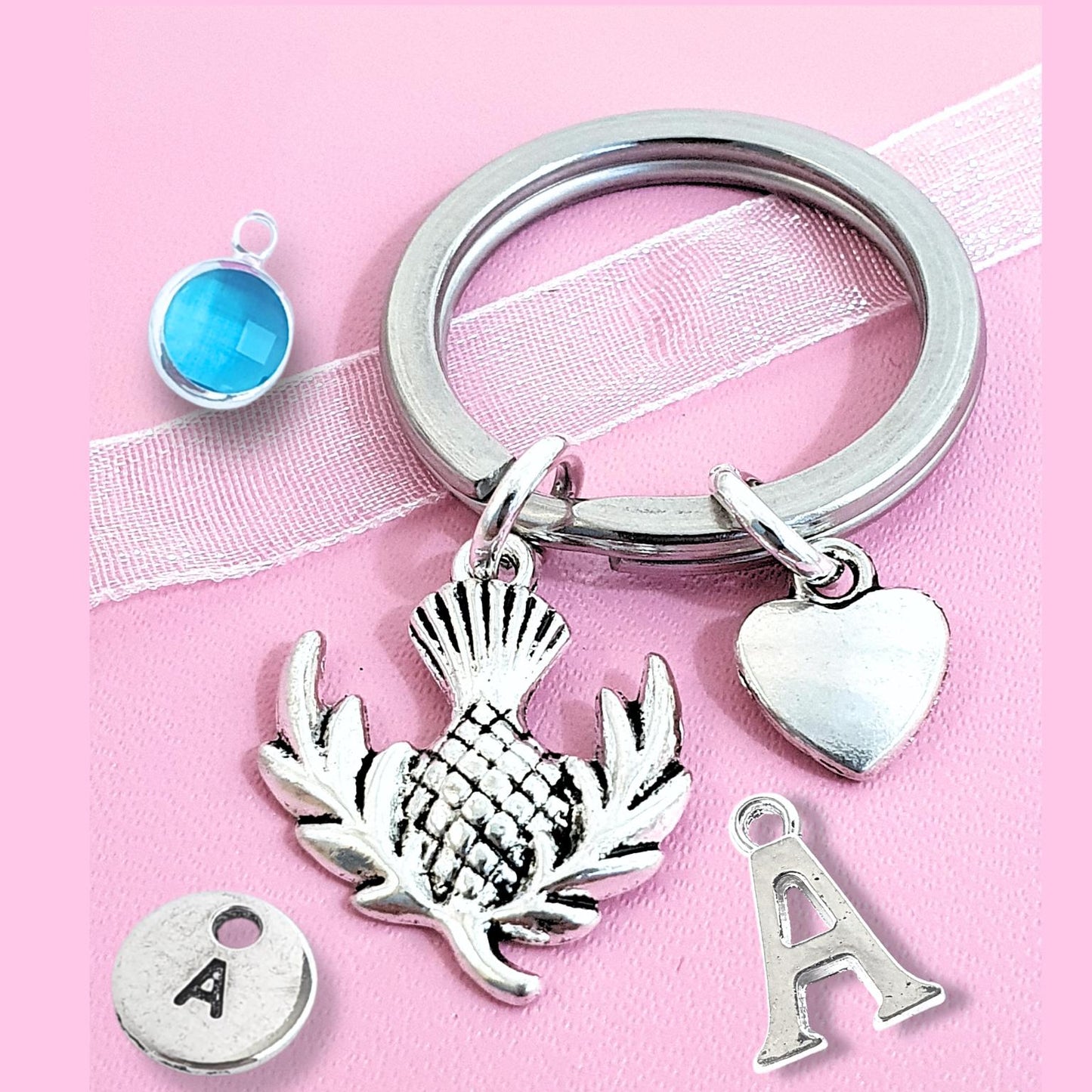 Scottish Thistle Keyring - Silver